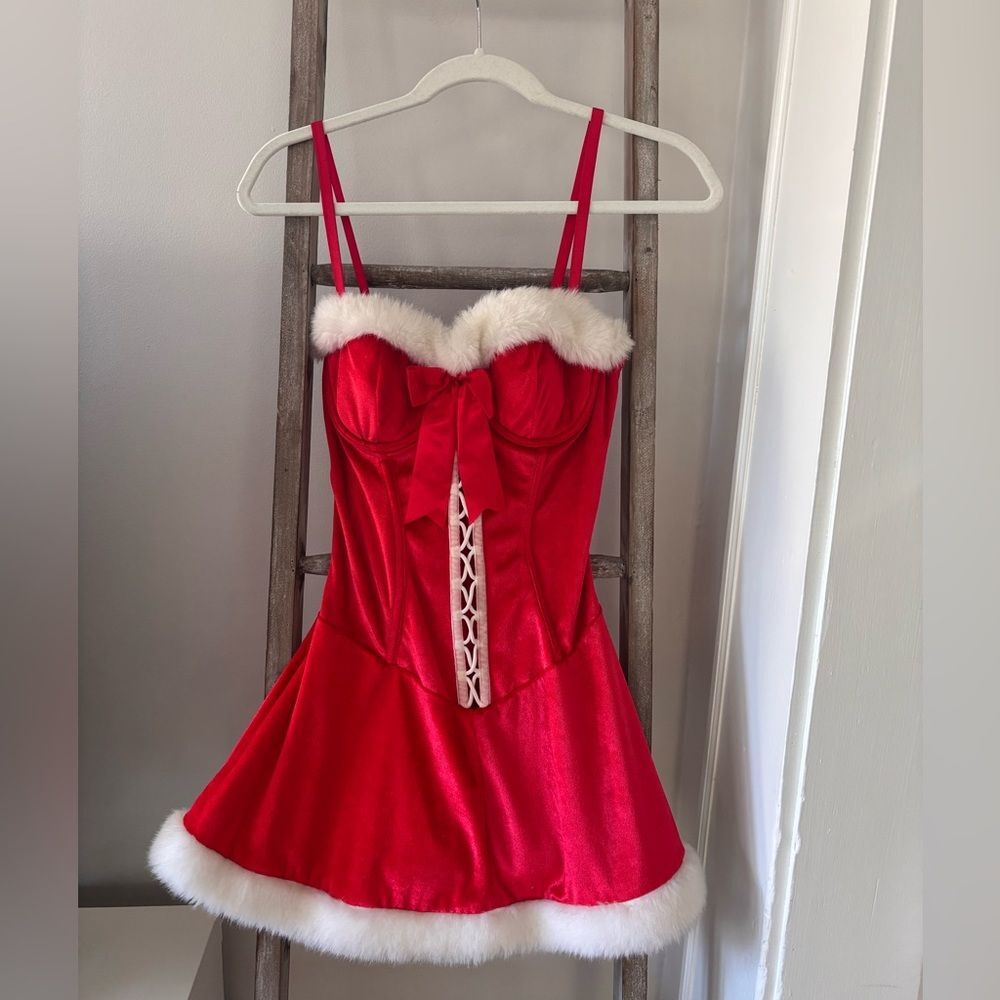Red Women's Santa Lingerie / Costume with Faux Fur Trim